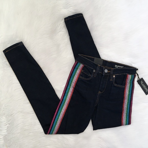 Blank NYC Denim - Blank NYC Mid-Rise Skinny Jeans Rainbow Glitter Stripe